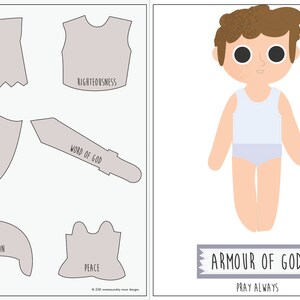 Armour of God Busy Bag, Preschool, Kindergarten Classroom, home school, Boy & Girl, Dress up Paper Doll image 2
