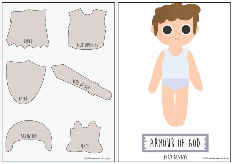 Armour of God Busy Bag, Preschool, Kindergarten Classroom, home school, Boy & Girl, Dress up Paper Doll image 2