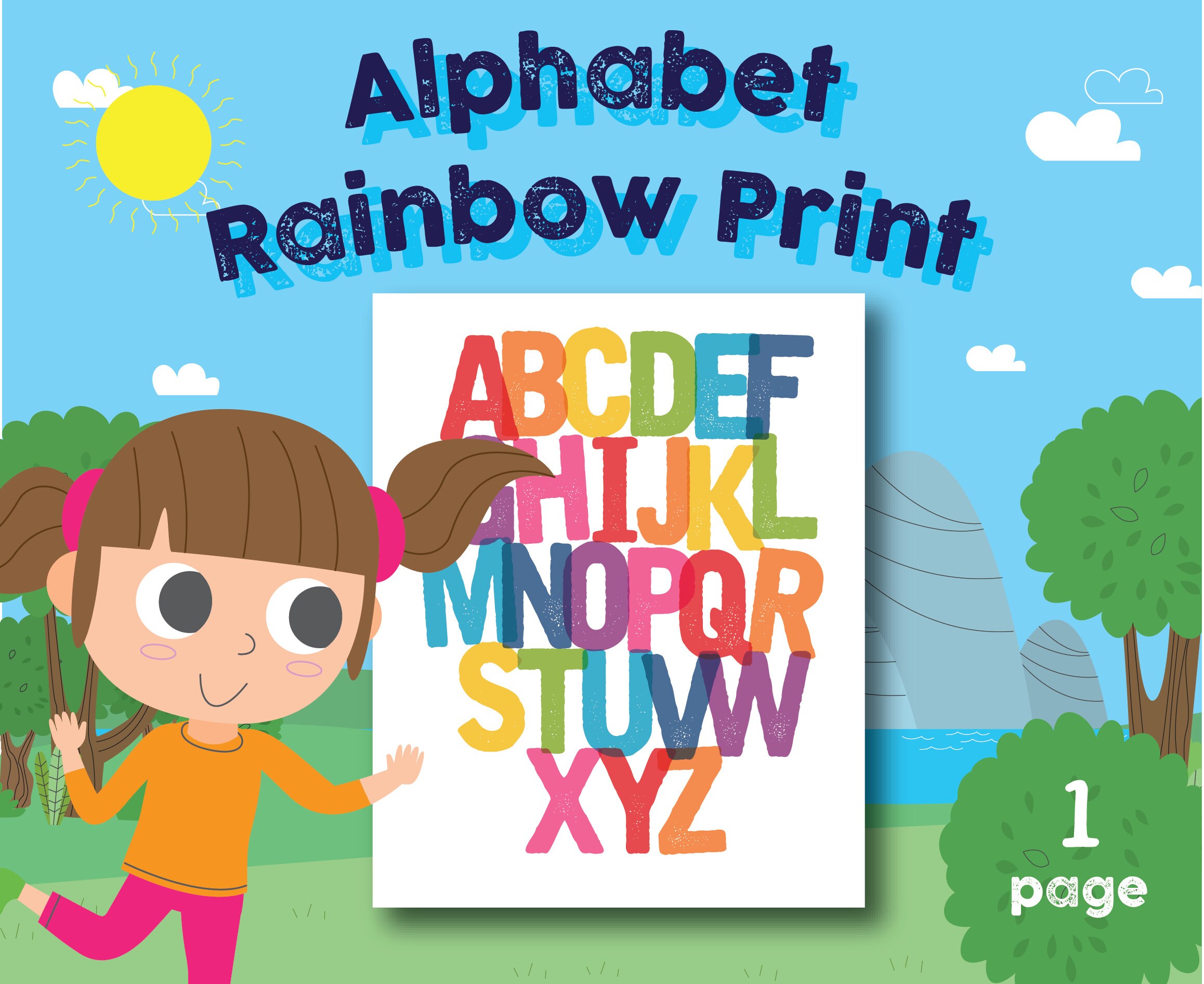 rainbow alphabet print uppercase preschool kindergarten etsy
