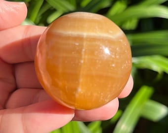 45mm Honey Calcite Sphere // Stand Included // Crystal Orb // Deepen Intellect, Memory, Wisdom, Psychic Abilities, Spirituality // #7