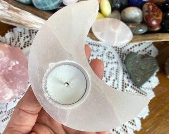 Selenite Moon Tea Light Holder // Chosen At Random