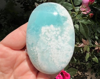Caribbean Blue Calcite/ Aqua Blue Aragonite Palm Stone From Pakistan// Pocket Stone // Clears Negative Energy, Spiritual Growth