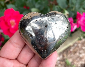 Golden Pyrite Heart, Fully Polished Pyrite Stone Heart // Protection Against Negativity, Enhances Memory, Creativity / #3