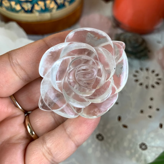 Discounted- Chipped Petal- Clear Quartz Crystal Rose Carving // Power, Clarity, Energy, Amplifies, Balancing // #10