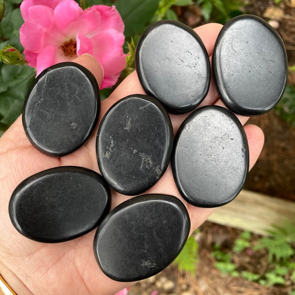 One Shungite Oval Flat Pocket Stone Chosen At Random  // Purifies, Protects, Normalizes, Induces Recovery, EMF Protection