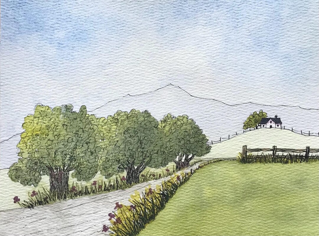 Original Watercolor Painting Line and Wash Painting 6x8 - Etsy