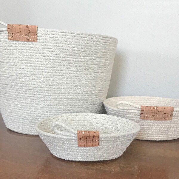 Coiled Rope Basket, rope bowl, 3 sizes available
