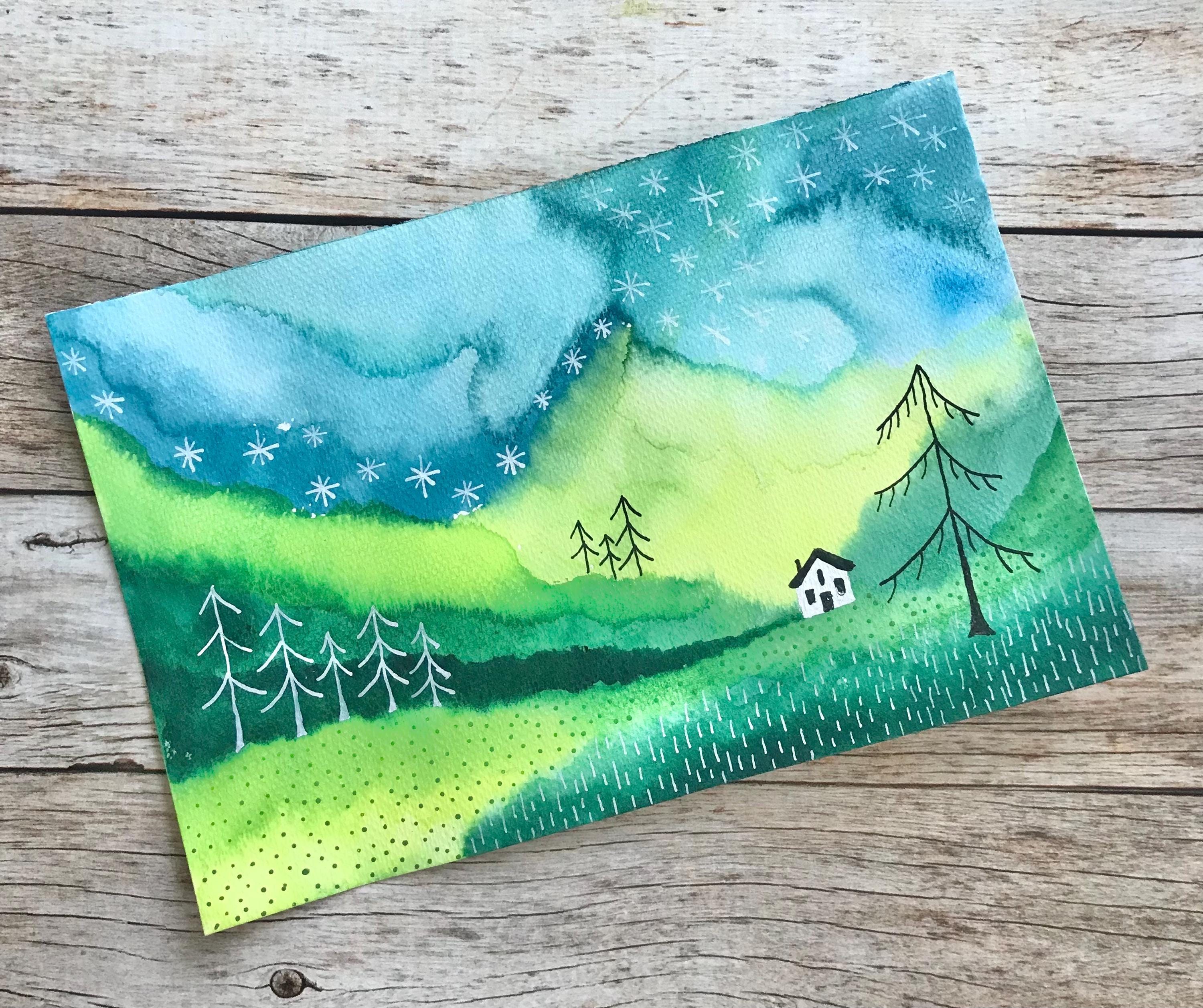 Original Naive Folk Art Landscape Painting 6x9 - Etsy