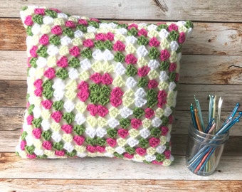 Granny Square Crocheted Pillow Free Shipping