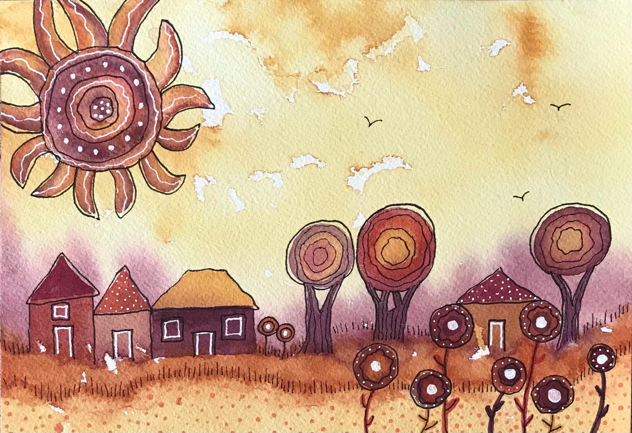 Original Folk Art Landscape Painting, Naive Wall Art 6x9 - Etsy