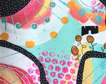 Original Abstract Painting, Wall Art, Abstract Mixed Media 6x6