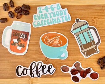Coffee Lover Bundle: Coffee Stickers, Waterproof, Laptop, Water Bottle, Tumbler, Planner, Journal {Variety Pack of 6}