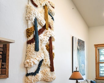 Earth-Toned Wool Wall Hanging – Abstract Wool Tapestry – Custom Textured Fiber Art for Mountain or Minimalist Spaces