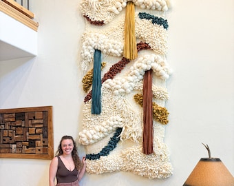 Large Fiber Wall Sculpture – Abstract Textile Art in Earth Tones – Hand-Dyed Wool Installation for Contemporary Interiors