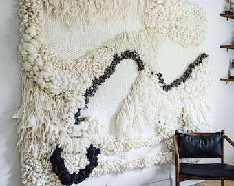 Large Textured Wall Hanging – Modern Wool Fiber Tapestry – Sculptural Handmade Art for Living Room or Entryway