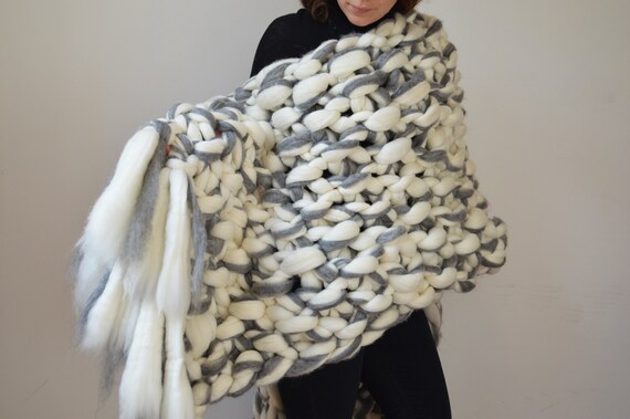 Chunky Knit Throw Alpaca And Merino Hand Knit Blanket With Etsy