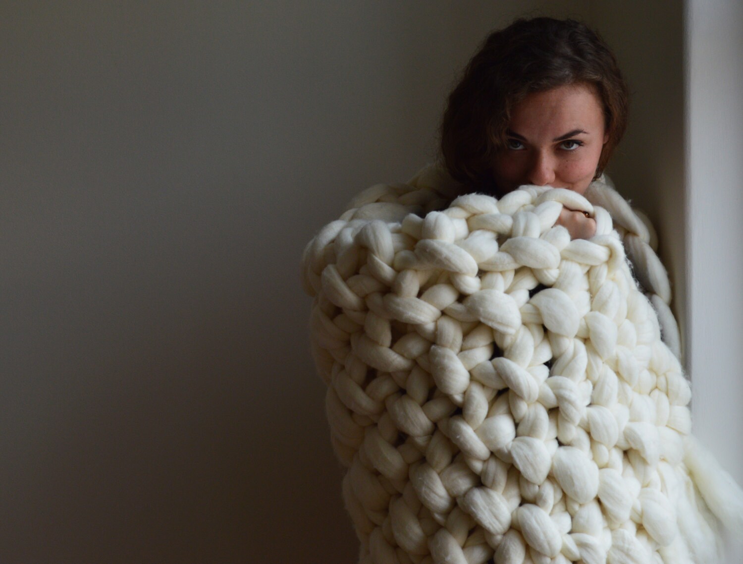 Chunky Knit Blanket 100 Merino Wool Throw With Fringe Etsy UK