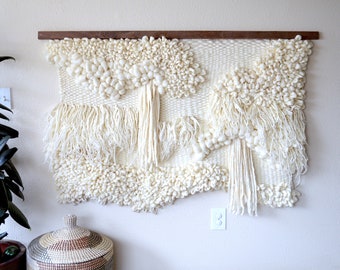 Large Macrame Wall Hanging – Modern Neutral TAPESTRY in Merino Wool – Handmade Fiber Art for Bedroom or Living Room