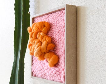 Framed Fiber Wall Art – Pink and Orange Textured Weaving – Modern Abstract Textile Wall Hanging
