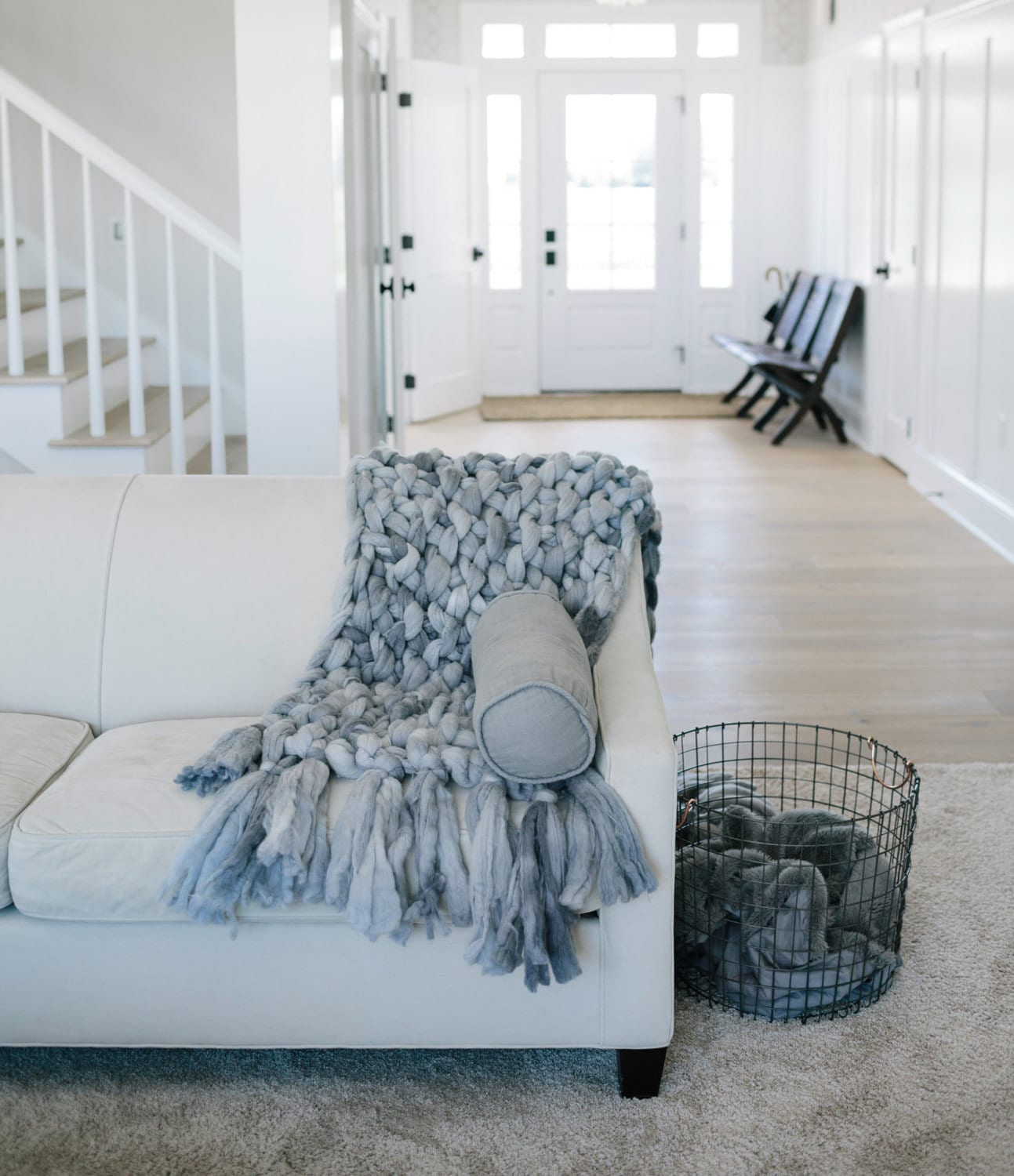 Couverture Tricoté - Jet de Laine 100 % Mérinos avec Frange Couvertures Chunky