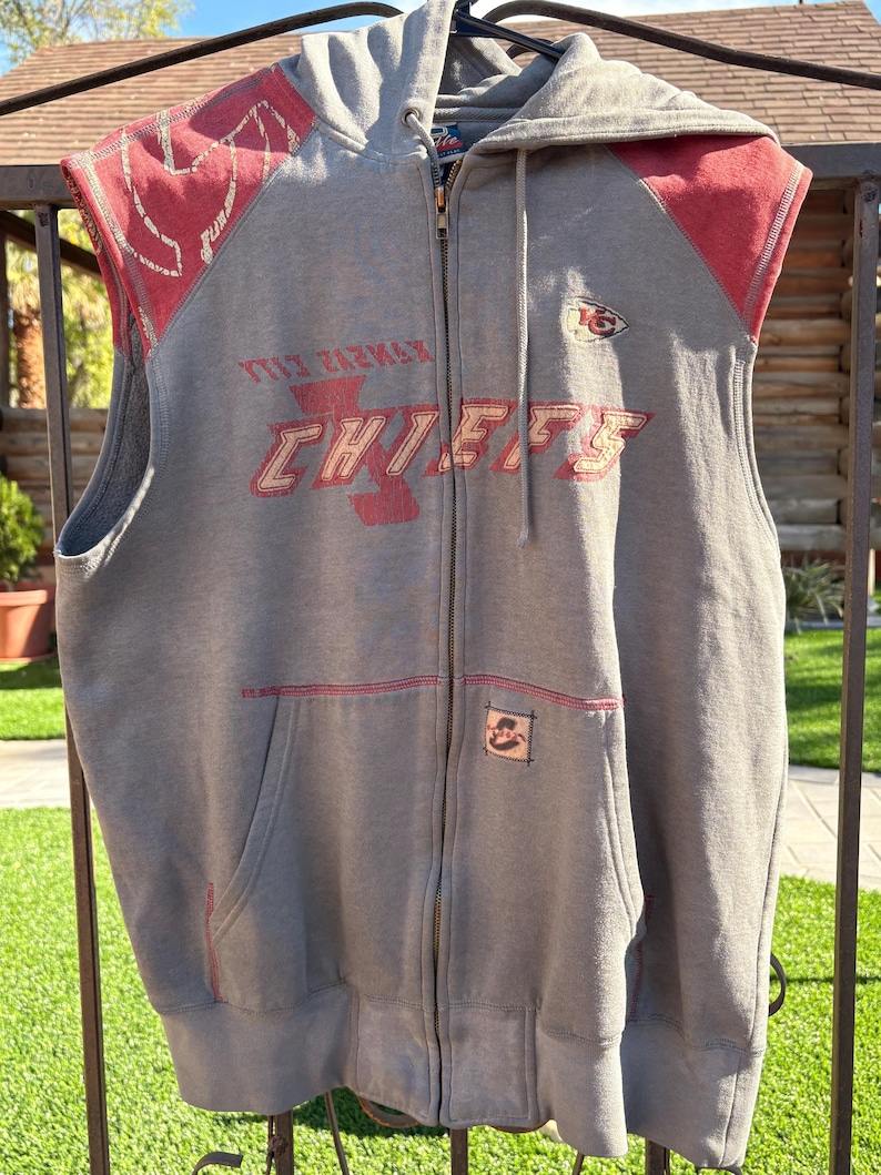 Vintage Kansas City Chiefs hoodievest | No Huddle NFL-kleding, maat medium afbeelding 1