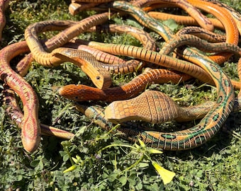 Vintage Jointed Wooden Wiggly Snakes | Kids Toys | Folk Art | Wooden Cobra