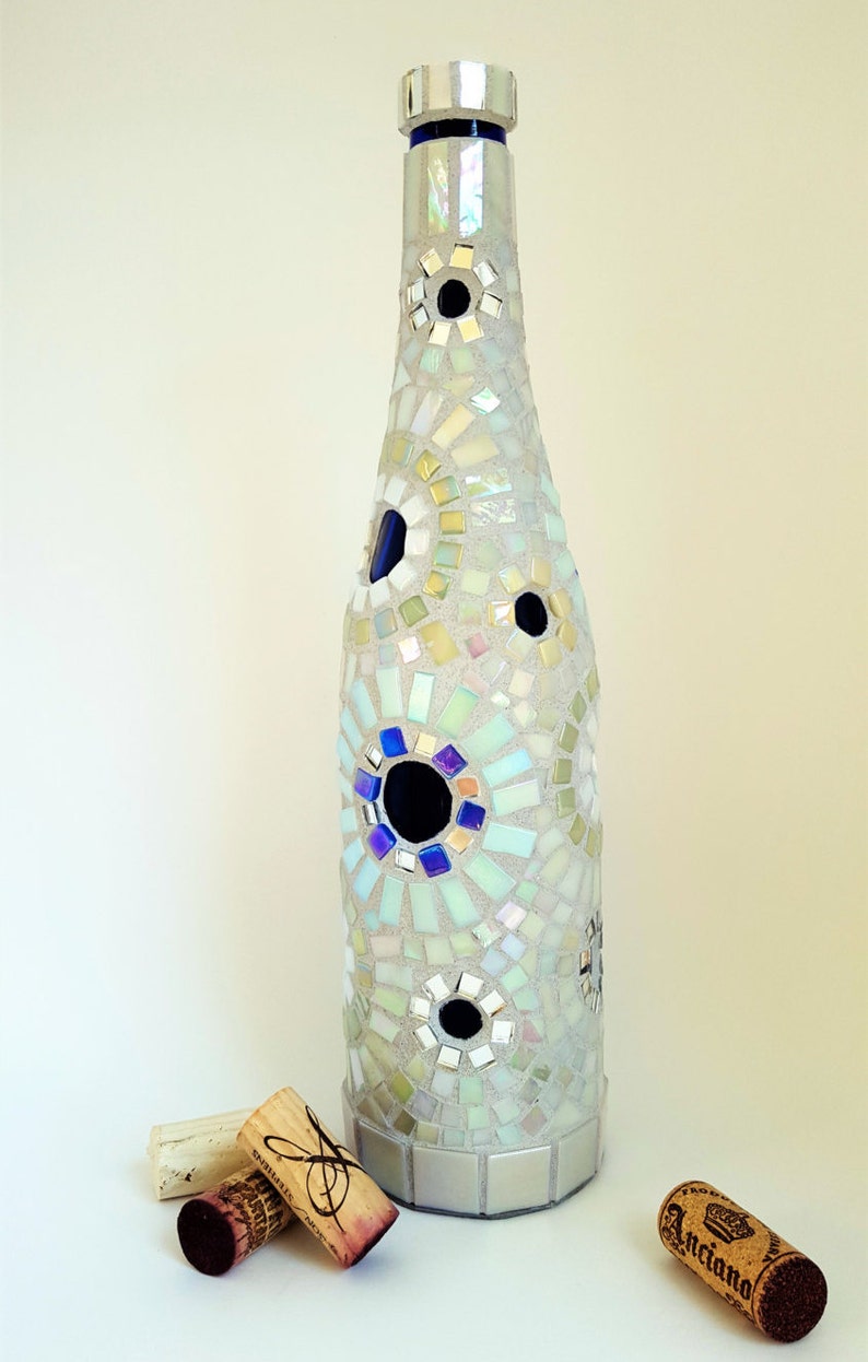 Blue and whiteWine bottle decor Mosaic Bottle Wine Etsy