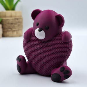 3D Printed Teddy Bear Holding Heart: PLA Figurine