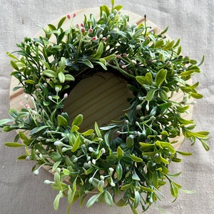 Small Boxwood Wreath with Berries: Farmhouse Candle Holder