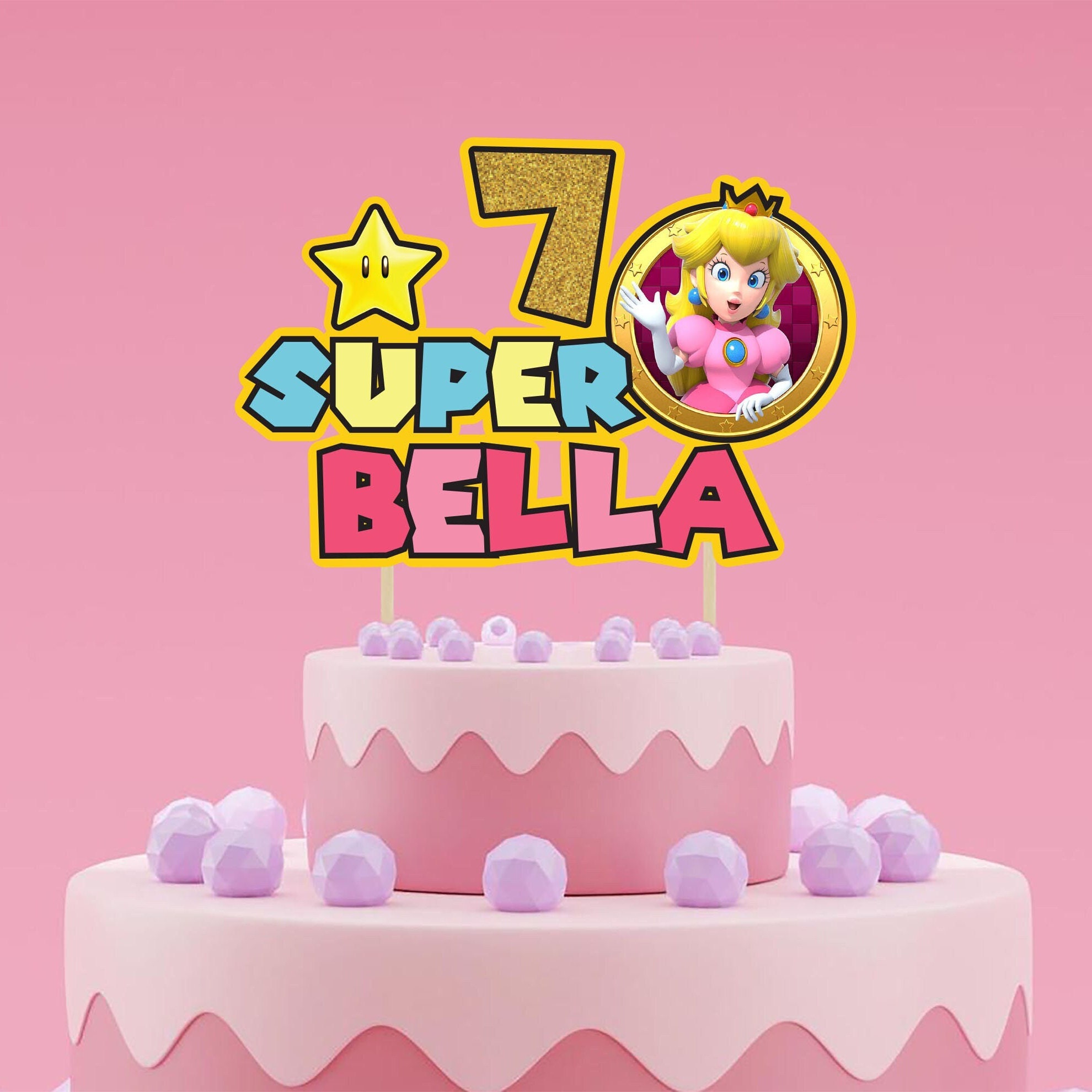 Princess Peach Theme Cake Topper in 2023  Princess peach party, Princess  cake toppers, Peach party