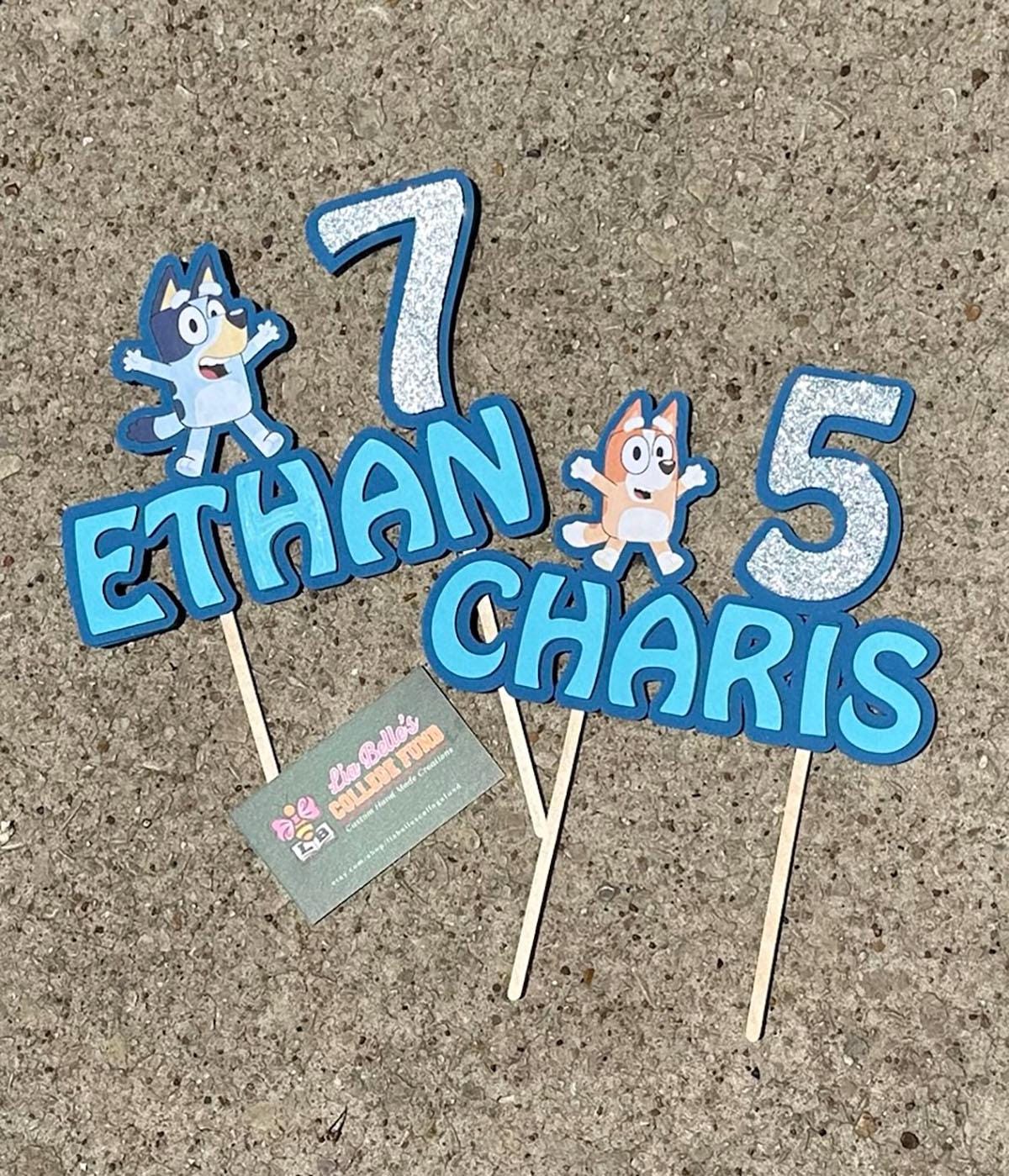 Cute Bluey Dog and Bingo Inspired Personalized Cake Topper