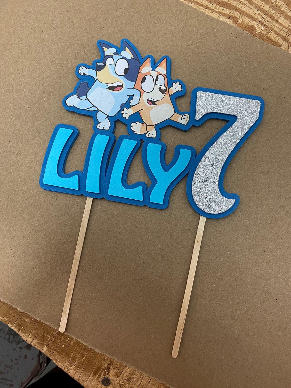Cute Bluey Dog and Bingo Inspired Personalized Cake Topper
