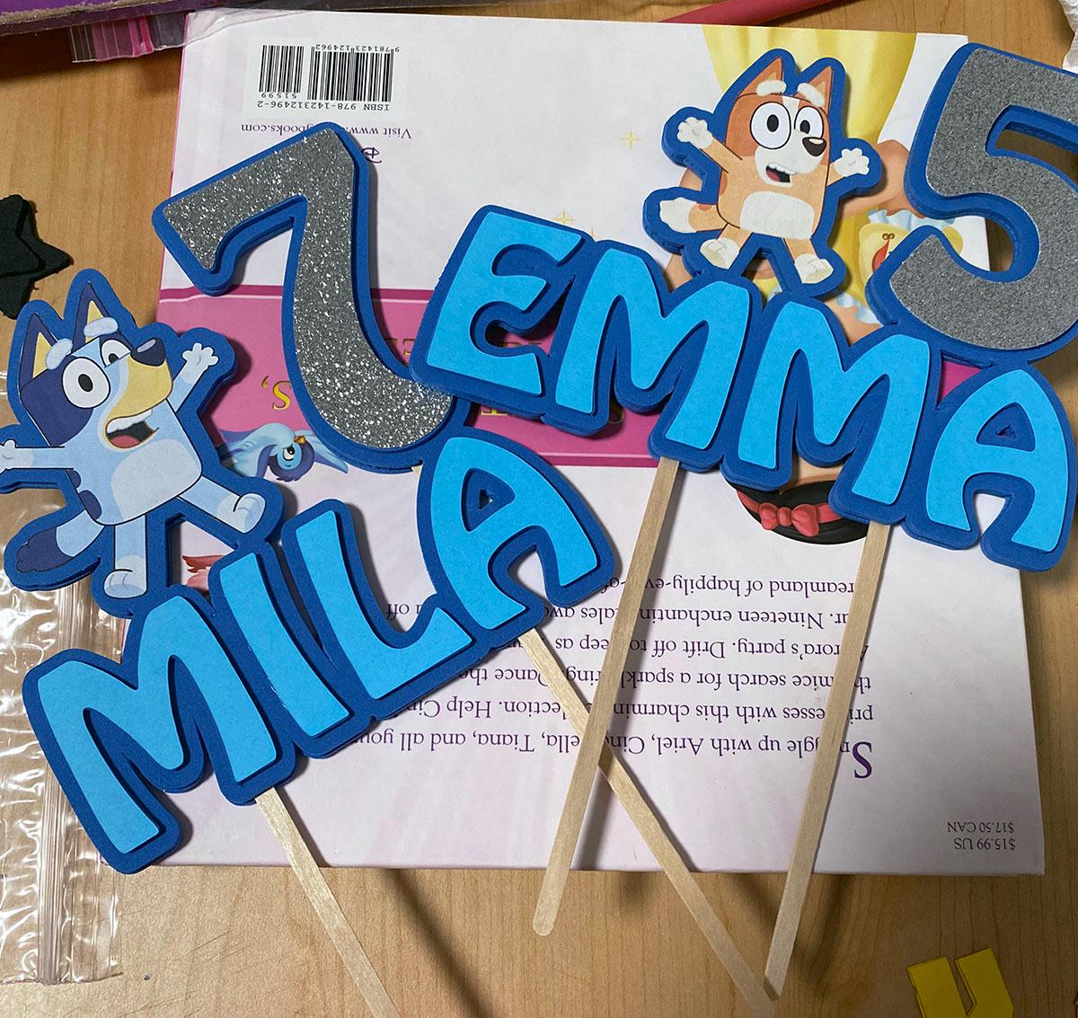 Cute Bluey Dog and Bingo Inspired Personalized Cake Topper