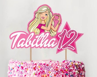 Festejante - Lis personalizados - Topo de bolo Barbie