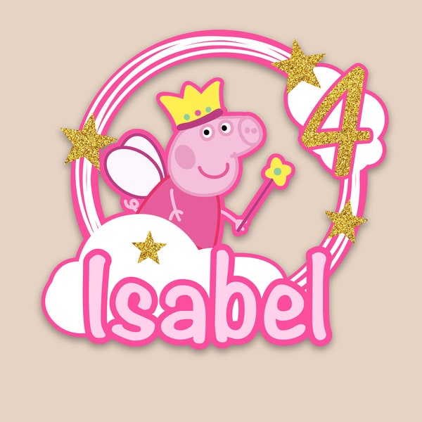 Pretty Pink Fairy Pig Personalized Cake Topper