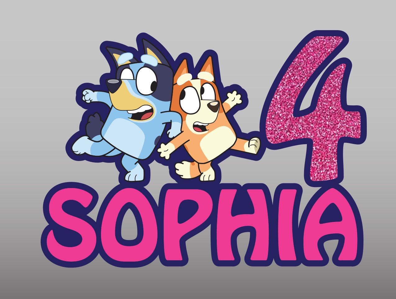 Cute Bluey Dog and Bingo Inspired Personalized Cake Topper