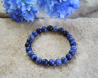 Sodalite Bead Bracelet, Throat Chakra, Calming Yoga Jewelry