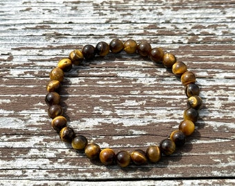 6mm Tigers Eye Bracelet, Healing Crystals Bracelet for Good Luck, Protection