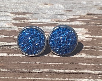 Kolczyki z niebieskim druzem, stal nierdzewna, hipoalergiczne (12 mm)