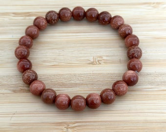 Red Goldstone Crystal Bracelet, 8mm Gemstone Healing Bracelet