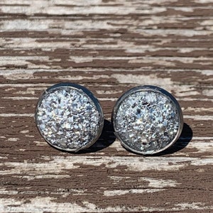 Silver Druzy Earrings, Druzy Stud Earrings, Large Druzy Earrings, Faux Druzy Earrings, Silver Stud Earrings