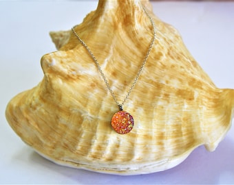 Orange Necklace, Orange Druzy Necklace, Faux Druzy Necklace, Orange Pendant Necklace, Crystal Necklace, Gift for Her