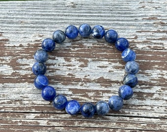 10mm Sodalite Bead Bracelet, Throat Chakra Jewelry