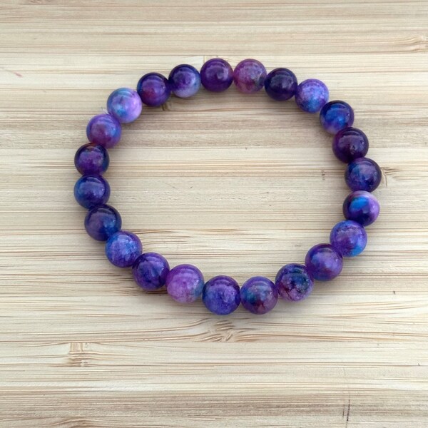 Purple Jade Bracelet, Blue Jade Bracelet, Purple Bead Bracelet, Boho Bracelet, Healing Crystals, Purple Jewelry