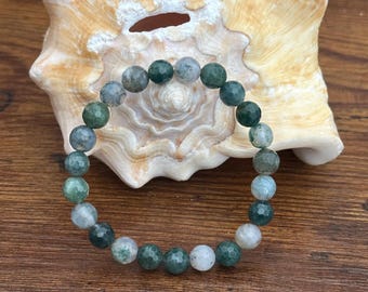 8mm Faceted Moss Agate Bracelet