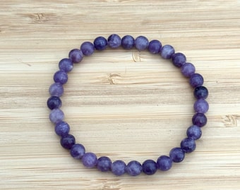 6mm Lepidolite Bracelet: Purple Healing Crystal, Stress Relief