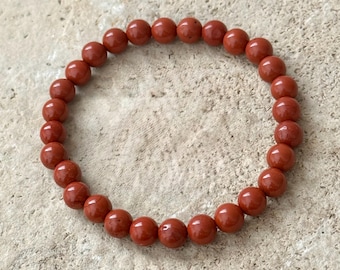 6mm Red Jasper Bracelet , Natural Gemstone Bracelet, Grounding Bracelet, Red Crystal Jewelry, Stretch Bracelet, Gift for Her