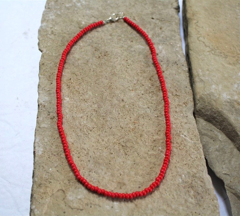 Red Seed Bead Necklace Red Beaded Necklace Red Seed Bead Etsy