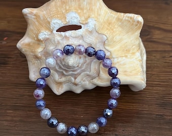 Purple Agate Bracelet, Faceted Gemstone, Healing Crystals