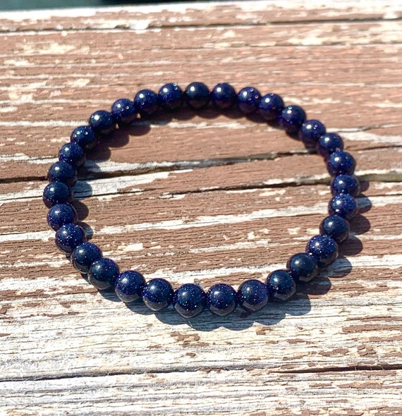 6mm Blue Sandstone Bracelet, Sandstone Bracelet, Navy Blue